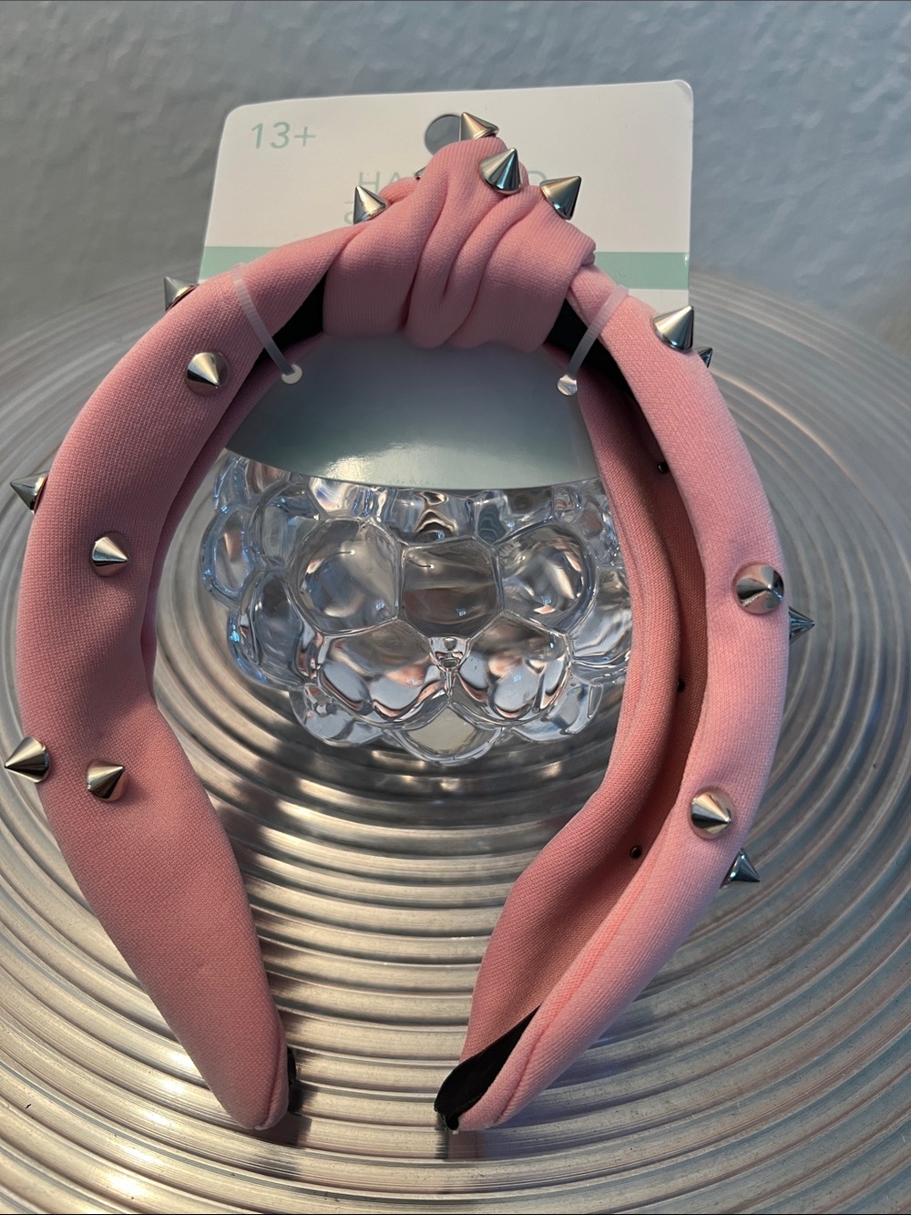Pink Knotted Headband with Silver Studs - Women Accessories